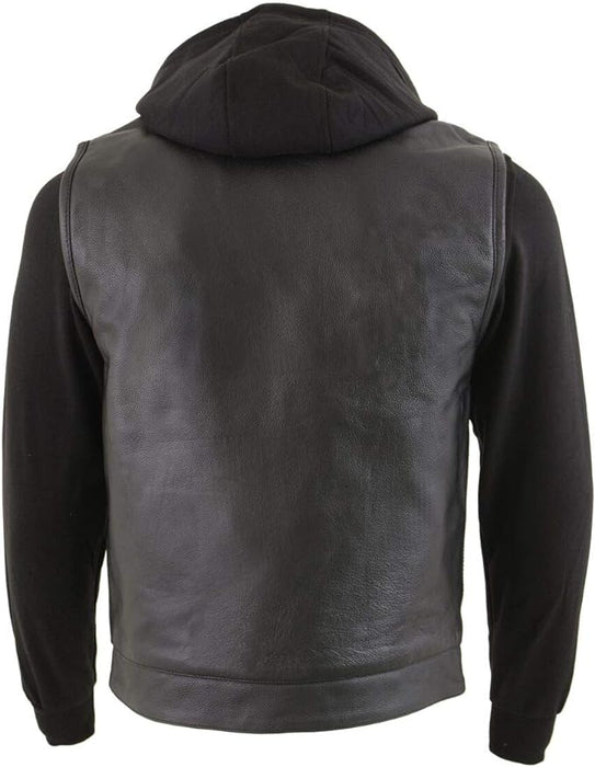 Milwaukee Leather Men's LKM3714 Black Vest with Full Sleeve Hoodie Jacket