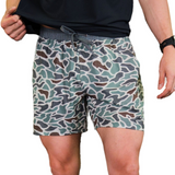 Burlebo Men's Athletic Workout Shorts With Built-in Liner (Retro Duck Camo - Grey)