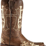 Corral Women's L-5042 Brown & Cross Embroidery Square Toe Western Boots