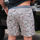 Burlebo Men's Athletic Workout 5.5" Inseam Shorts With Built-in Liner (Classic Deer Camo - Grey )