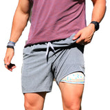 Burlebo Men's Grizzly Grey Medium Athletic Workout Shorts - Duck Over Water