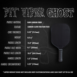 Wild Monkeys "Pit Viper Ghost" Wide Body Lightweight Raw T700 Carbon Fiber Pickleball Paddle