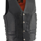 Milwaukee Leather Men's ML1359 Black Leather Side Lace Buffalo Snaps Biker Vest