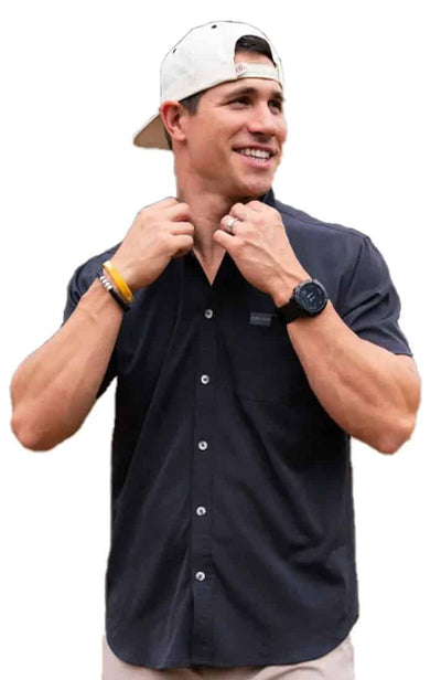 Burlebo Men's Performance Short Sleeve Button Up Shirt (Heather Black)