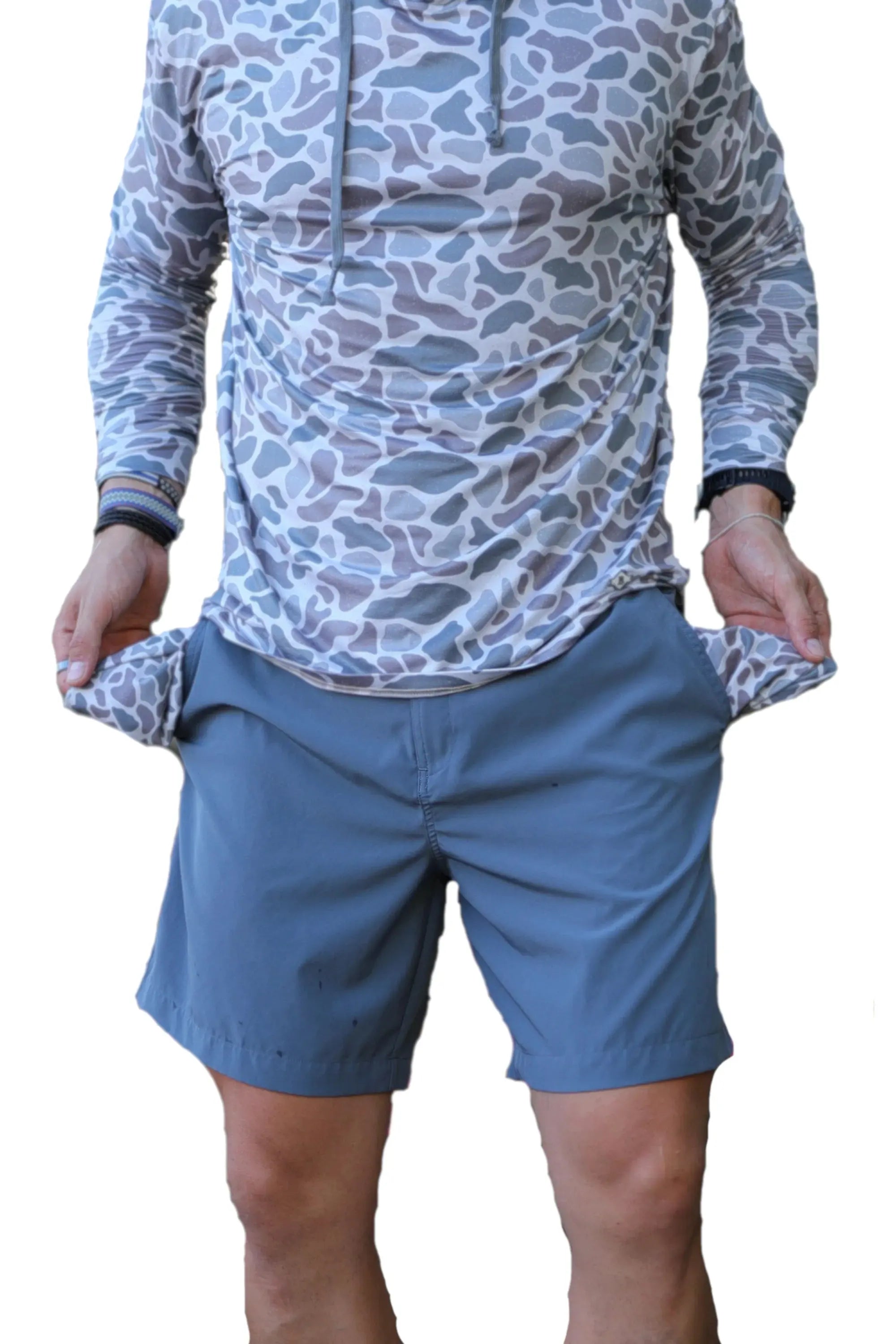 Burlebo Men's 5.5" Inseam Everyday Shorts (River Rock Grey - Deer Camo)
