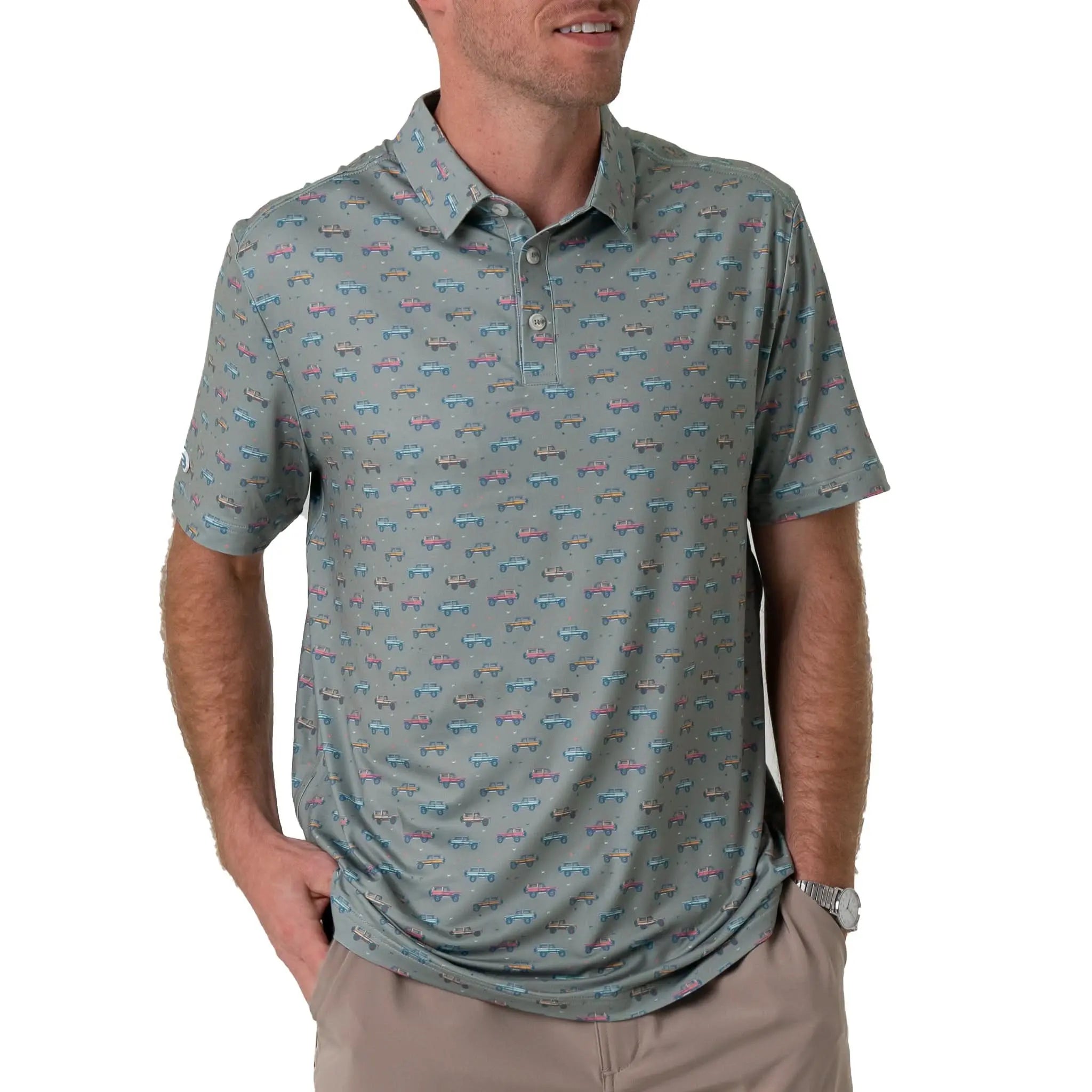 Burlebo Men's Performance Short Sleeve Polo Golf Shirt (Vintage Cruiser)