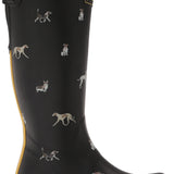 Joules Women's Welly Print Black Dog Size 7 Knee High Rain Boot