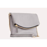 Kiko Leather Women's Grey Flap Clutch with Bronze Chain & Leather Strap - Sports by Sager