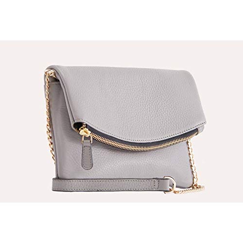 Kiko Leather Women's Grey Flap Clutch with Bronze Chain & Leather Strap - Sports by Sager