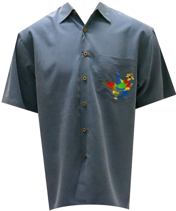 Bamboo Cay Mens Always Five O'clock Casual Embroidered Woven Shirt