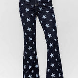 Judy Blue Women's High Waist Star Print Flare Jeans - Stretchy Denim with Vintage Vibe -88662