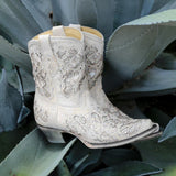 Corral Women's A3550 White Glitter & Crystals Snip Toe Western Ankle Boots