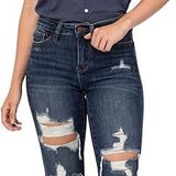 Judy Blue Women's Mid-Rise Ripped Cropped Straight Leg Jeans 88517