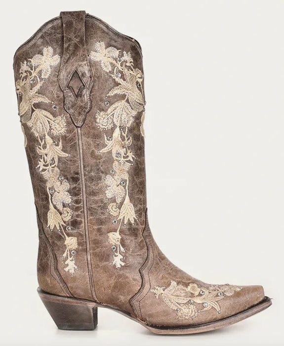 Corral Women's A3550 White Glitter & Crystals Snip Toe Western Ankle Boots