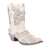 Corral Women's A3550 White Glitter & Crystals Snip Toe Western Ankle Boots