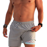 Burlebo Men's Heather Grey Medium Athletic Workout Shorts - Aztec