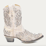 Corral Women's A3550 White Glitter & Crystals Snip Toe Western Ankle Boots