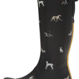 Joules Women's Welly Print Black Dog Size 7 Knee High Rain Boot