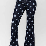 Judy Blue Women's High Waist Star Print Flare Jeans - Stretchy Denim with Vintage Vibe -88662