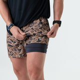 Burlebo Men's Athletic Workout Shorts With Built-in Liner (Gauge Camo)