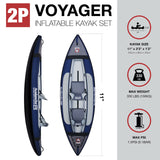 Avalanche 2-Person Voyager Inflatable Blue Kayak With Paddle, Seat, Carry Bag