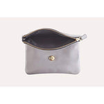 Kiko Leather Women's Grey Flap Clutch with Bronze Chain & Leather Strap - Sports by Sager