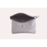 Kiko Leather Women's Grey Flap Clutch with Bronze Chain & Leather Strap - Sports by Sager