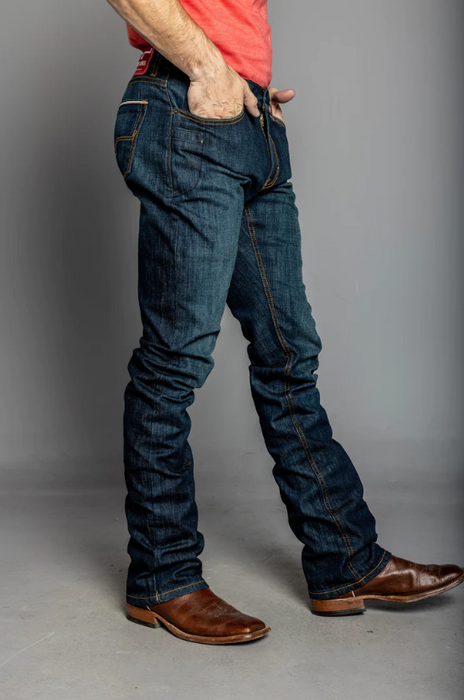 Kimes Ranch Men's Roger 38W x 34L Slim Fit Boot Cut Blue Jeans