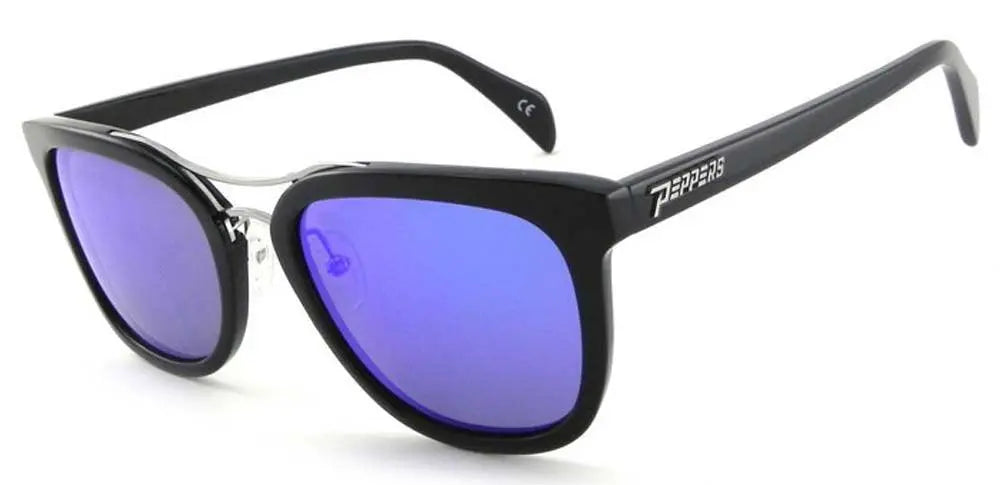 Peppers Polarized Sunglasses Lenox Black with Blue Mirror/Brown Lens - Sports by Sager
