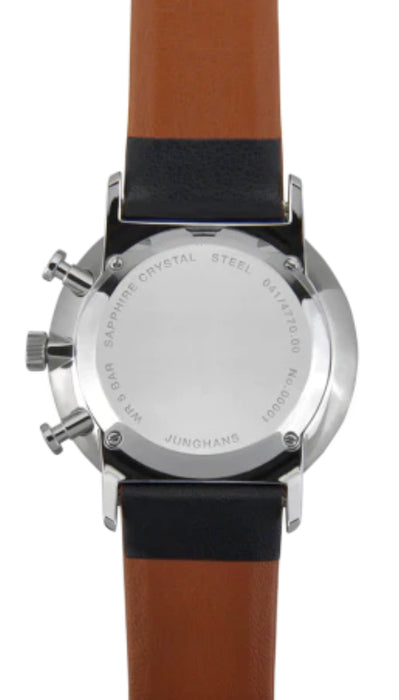 Junghans Men's Form C Chronoscope Quartz Matte Silver Watch Black Calfskin 41/4771.00