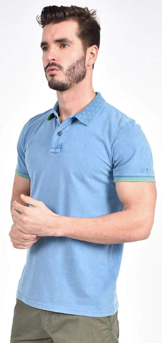 Eight X Indigo Jacquard Polo with Double Sided Print Collar Large Shirt