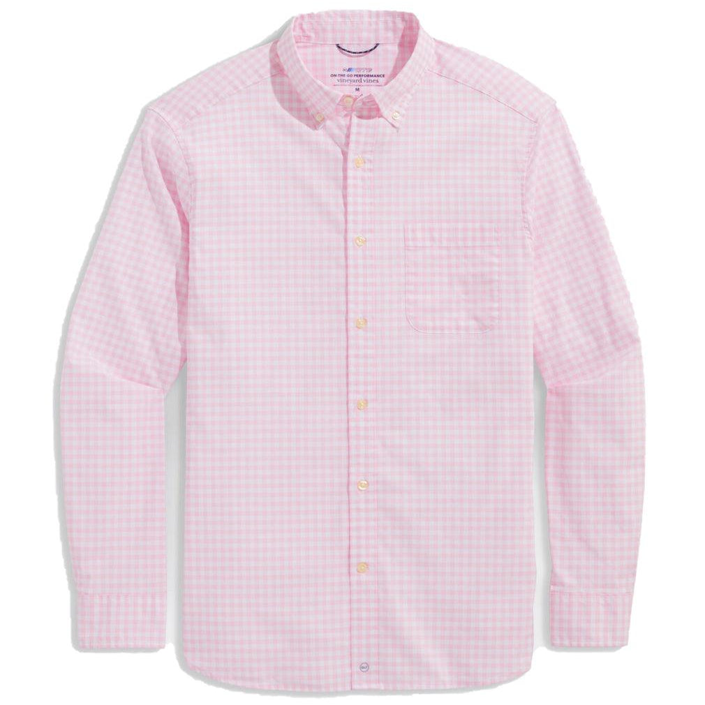 Vineyard Vines Men's Gingham On-The-Go brr Performance Button Down Long Sleeve Shirt