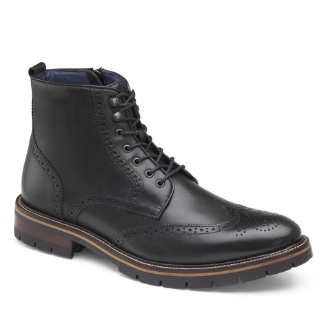 Johnston & Murphy Men's Cody Size 9.5 Black Full Grain Leather Wingtip Boots