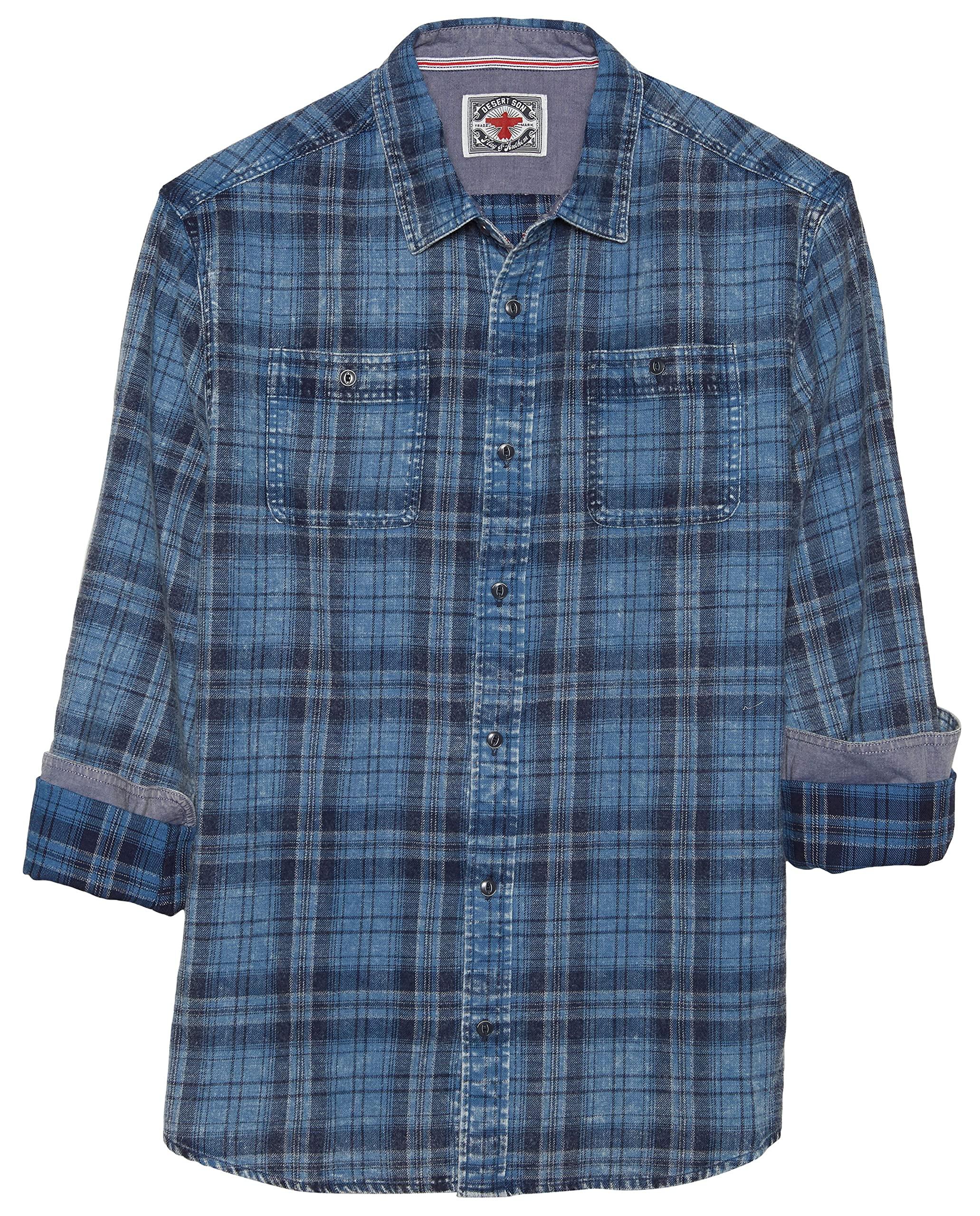 Flag & Anthem Navy and Indigo Eaton Medium Vintage Wash Flannel Shirt - Sports by Sager