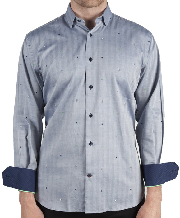 Luchiano Visconti XX-Large Blue Stripes W/ Tiny Skulls Design Long Sleeve Shirt