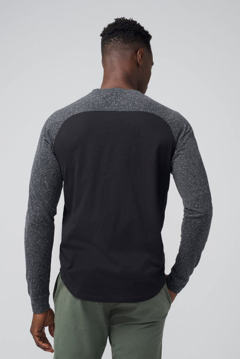 Good Man Brand Medium Black/Charcoal Heather Varsity V-Notch Neck L/S Shirt