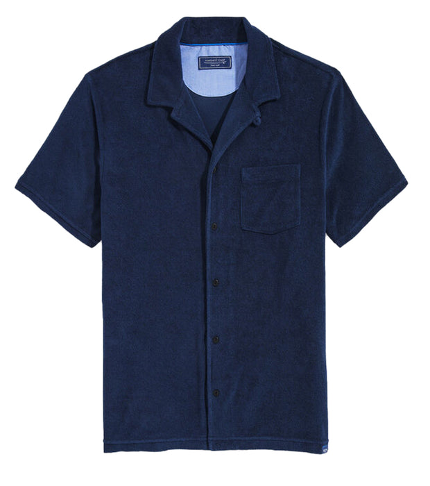 Vineyard Vines Men's Terry Button-Down Short Sleeve Camp Shirt