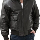 Landing Leathers Men's USA Navy G-1 Leather Full-Zip Flight Bomber Jacket