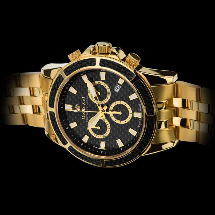LOUIS XVI Men's Majeste Gold/Black Carbon Dial Swiss Made Analog Watch