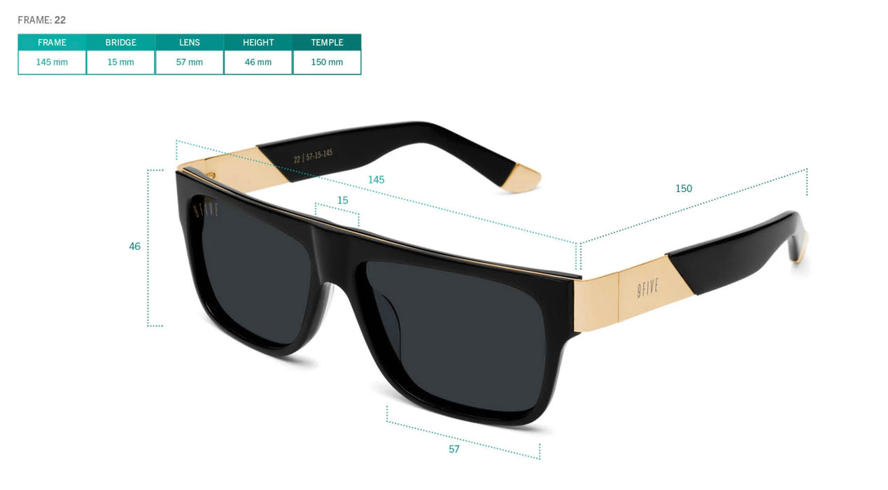 9FIVE 22 Black & 24k Gold Sunglasses - Polarized Sunglasses