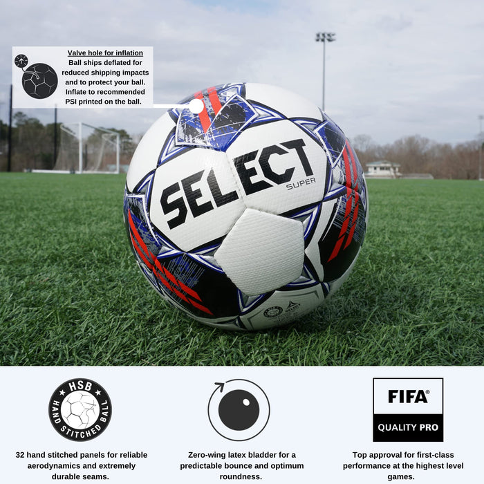 Select Super FIFA V22 Soccer Ball White/Blue/Red Size 5 FIFA Approved