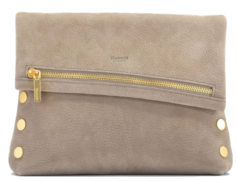 Hammitt Women's VIP Medium Leather Purse With Strap Grey Natural/Brushed Gold