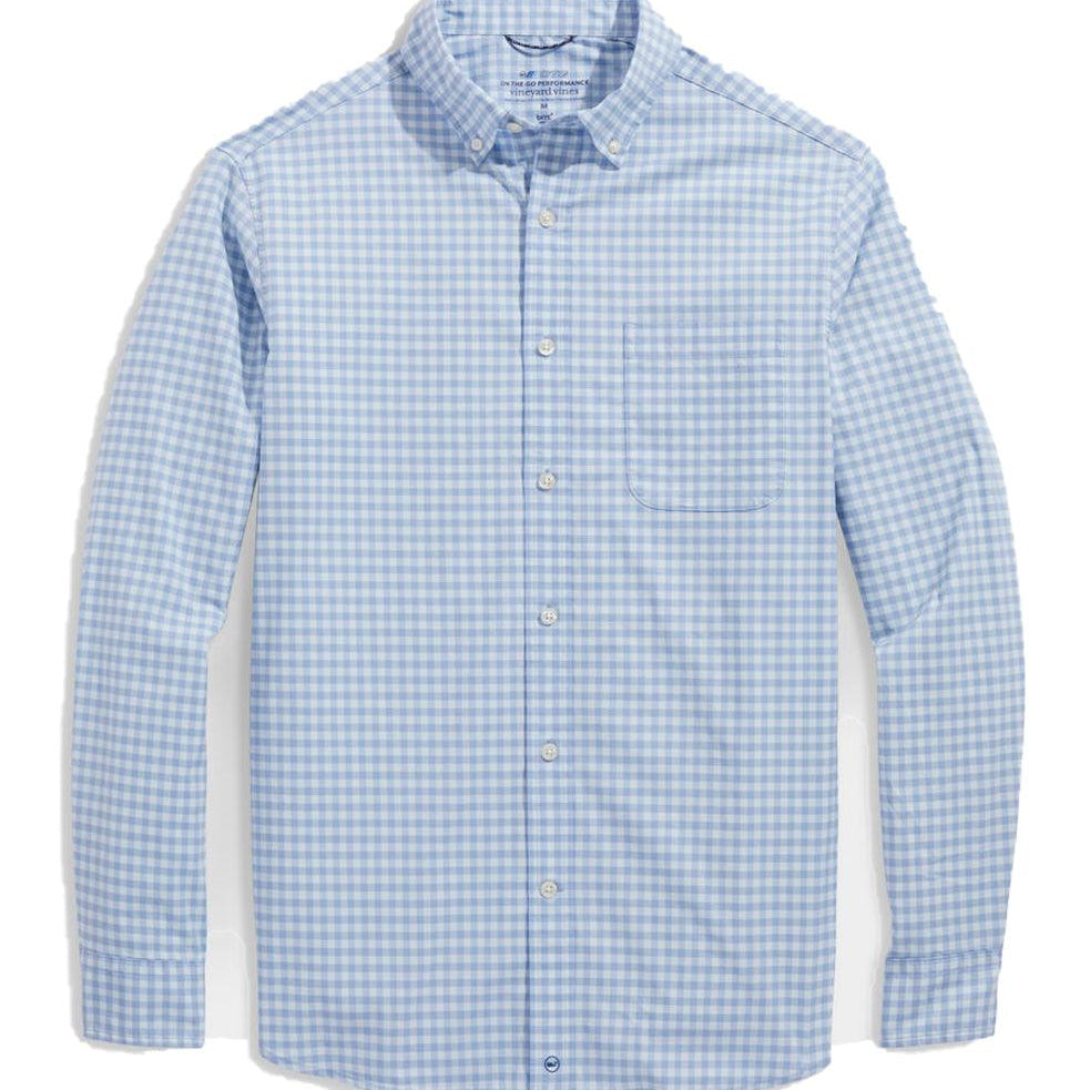 Vineyard Vines Men's Gingham On-The-Go brr Performance Button Down Long Sleeve Shirt