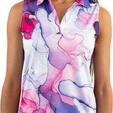 Yatta Golf Womens Standout Performance Sleeveless V-Neck Golf Polo Shirt