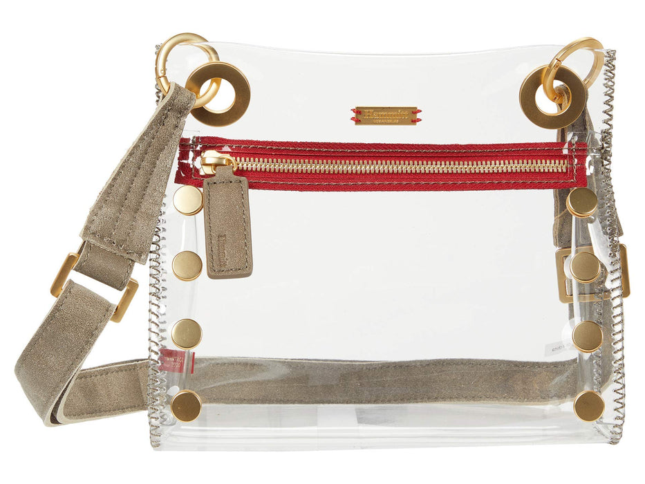 Hammitt Women's Tony Small Leather Purse With Strap Clear Pewter/Brushed Gold Red Zip