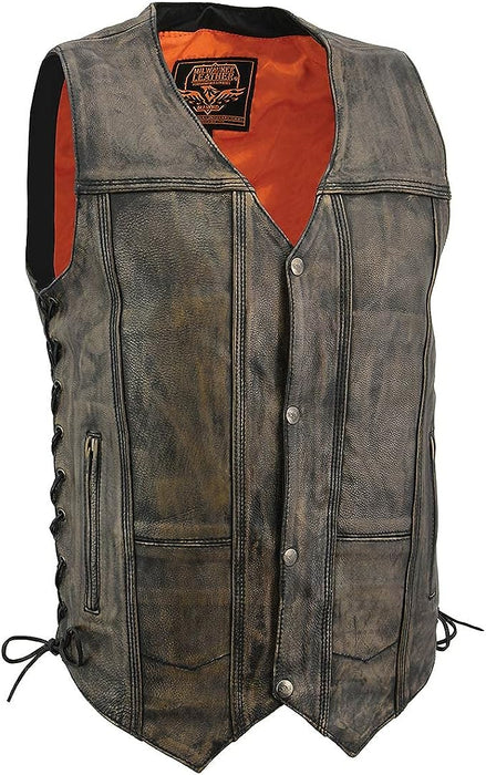 Milwaukee Leather Men's MLM3540 Classic Leather V-Neck Biker Vest