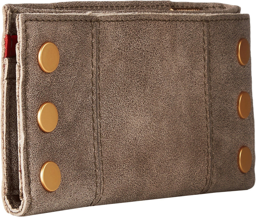 Hammitt Women's 110 North Folding Leather Wallet Pewter/Brushed Gold With Zipper