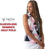 Yatta Golf Womens Standout Performance Sleeveless V-Neck Golf Polo Shirt