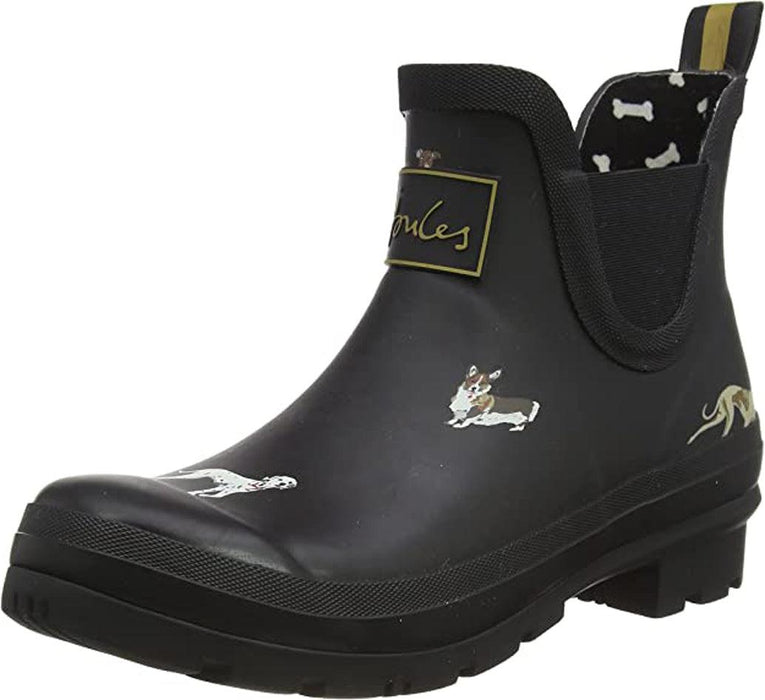 Joules Women's Wellibob Black Dog Size 7 Short Height Rain Boot