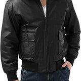Landing Leathers Men's USA Navy G-1 Leather Full-Zip Flight Bomber Jacket